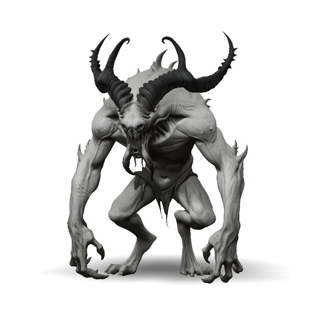 3D Model: demonic creature with horns muscular humanoid demon gray ...