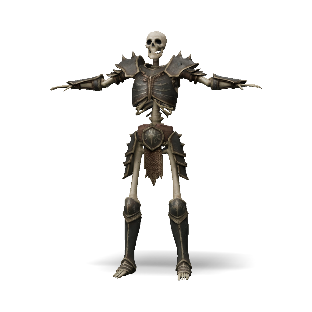 3D Model: skeletal armored warrior figure with dark plate armor and ...
