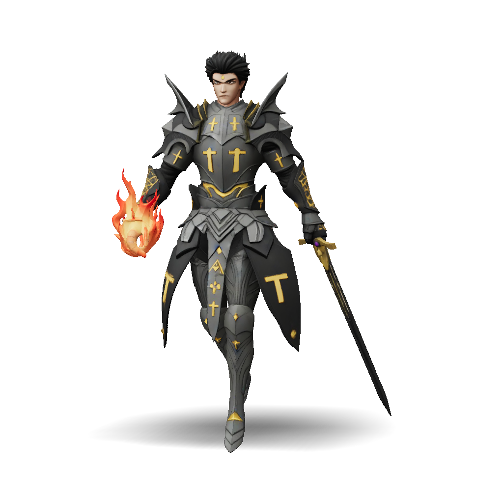 3D Model: Armored knight character with dark armor accented by gold ...