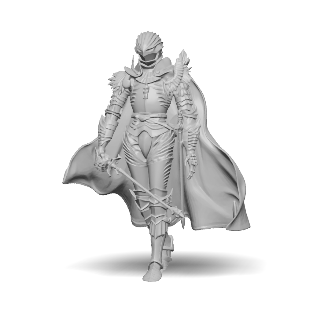 3D Model: armored knight in silver plate armor with gold accents and ...