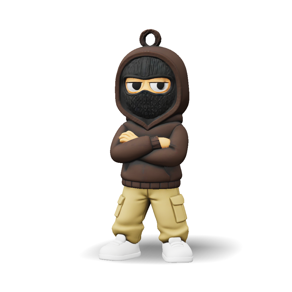 3D Model: hooded character figure with crossed arms brown hoodie beige ...