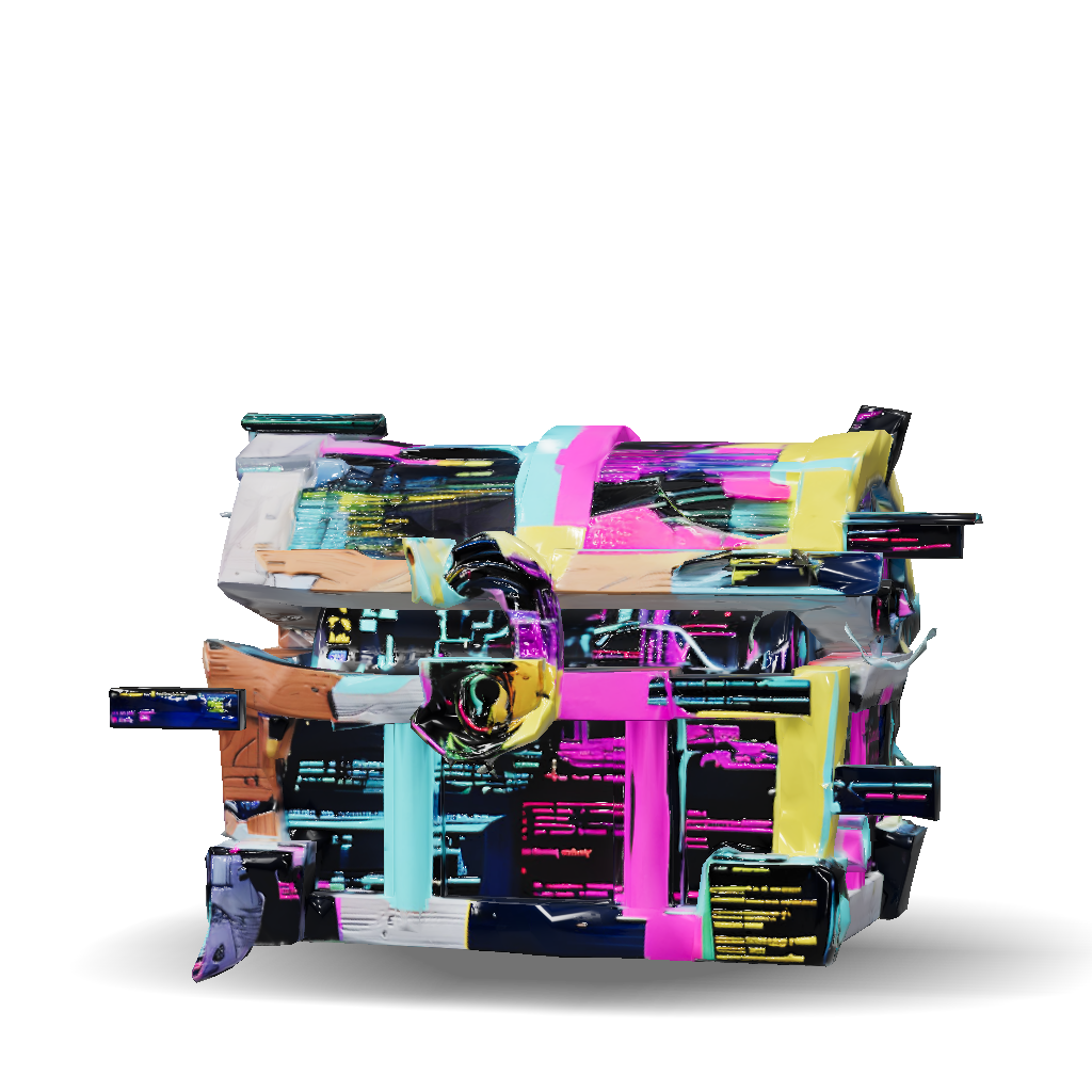 3D Model: Abstract neon cyberpunk sculpture with wood panels and ...