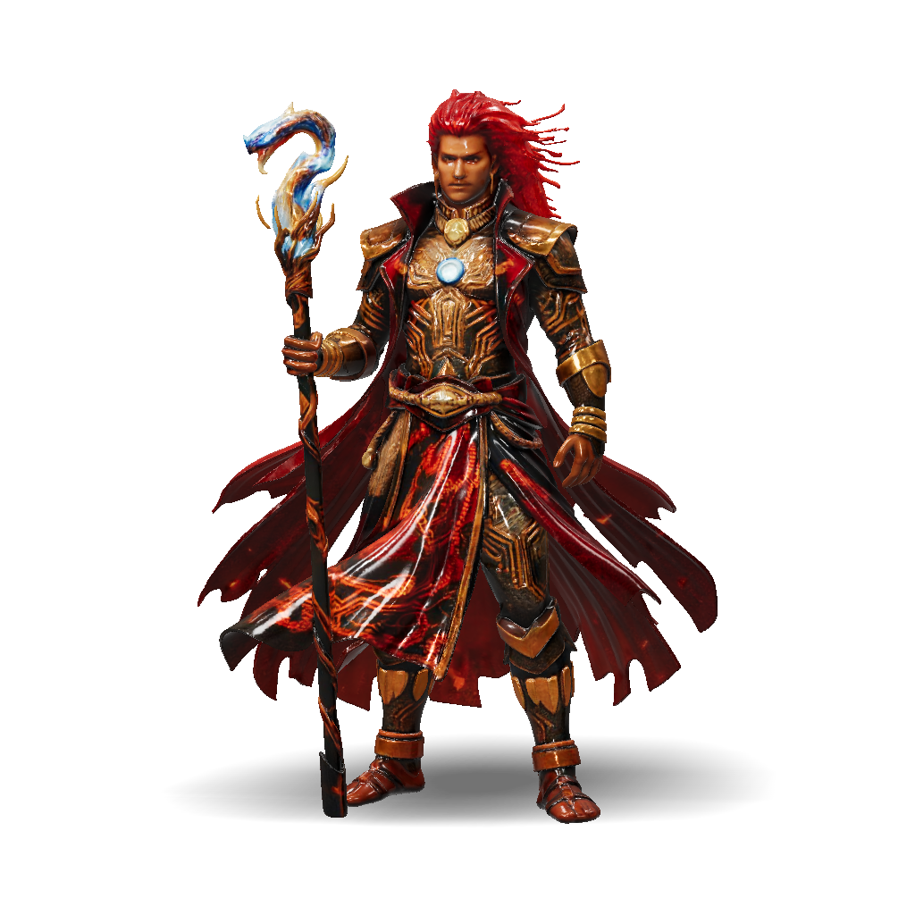 3D Model: fiery armored warrior with ornate gold and red armor wielding ...