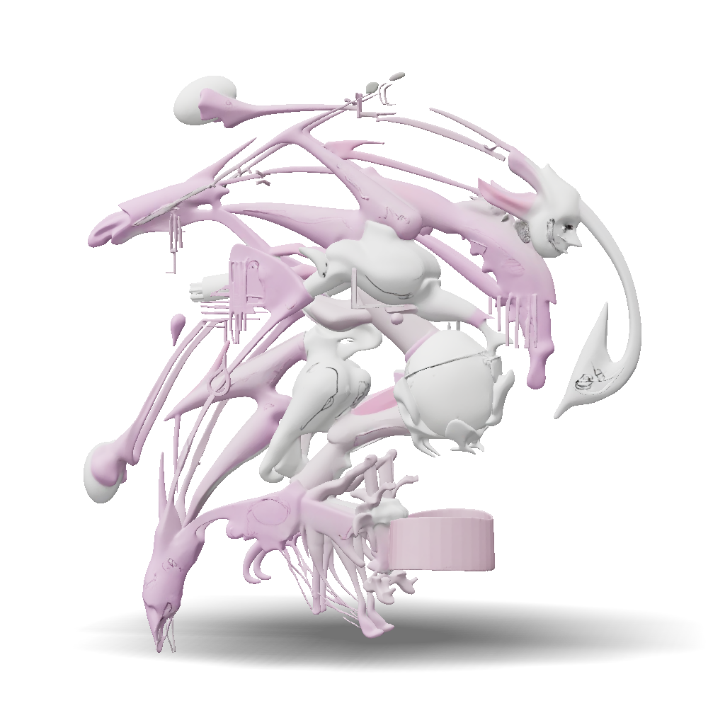 3D Model: abstract alien creature sculpture with pink and white tones ...