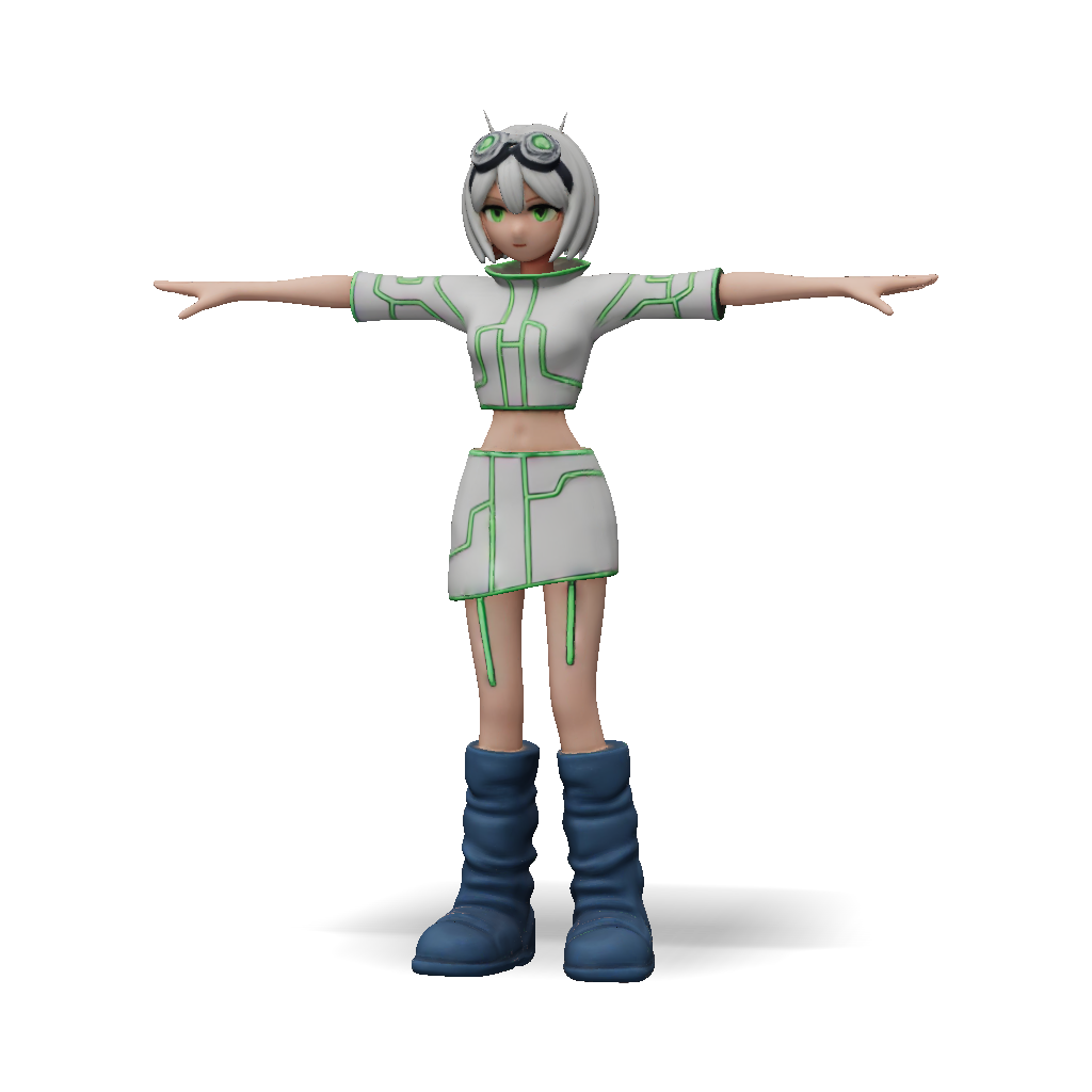 3D Model: humanoid character with white and green geometric suit and ...