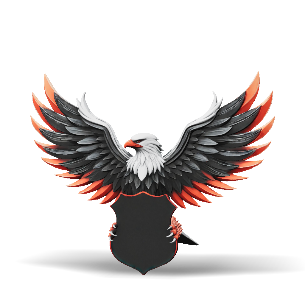 3D Model: stylized eagle crest with black shield and red outline
