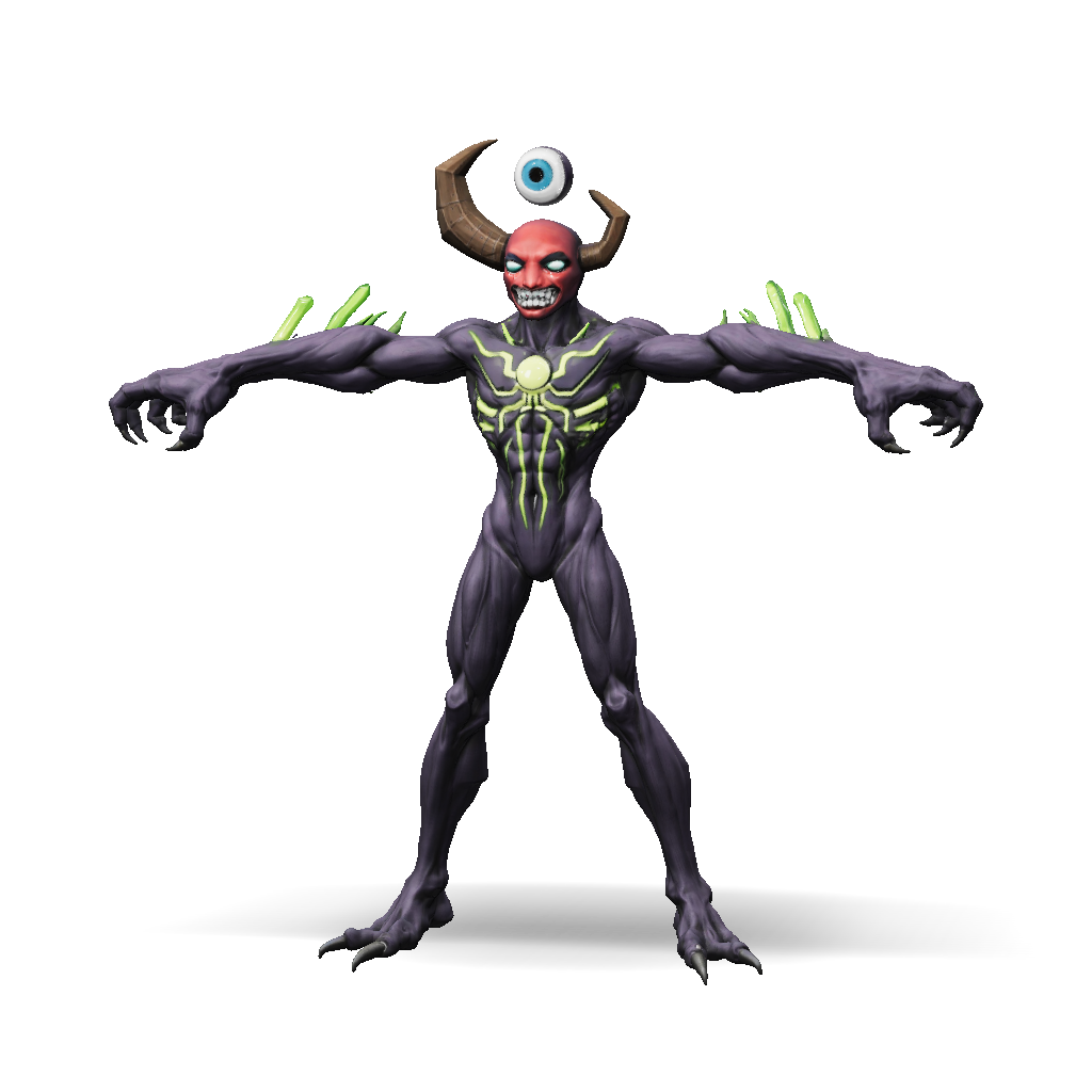 3D Model: purple alien creature with neon green veins and horned head ...