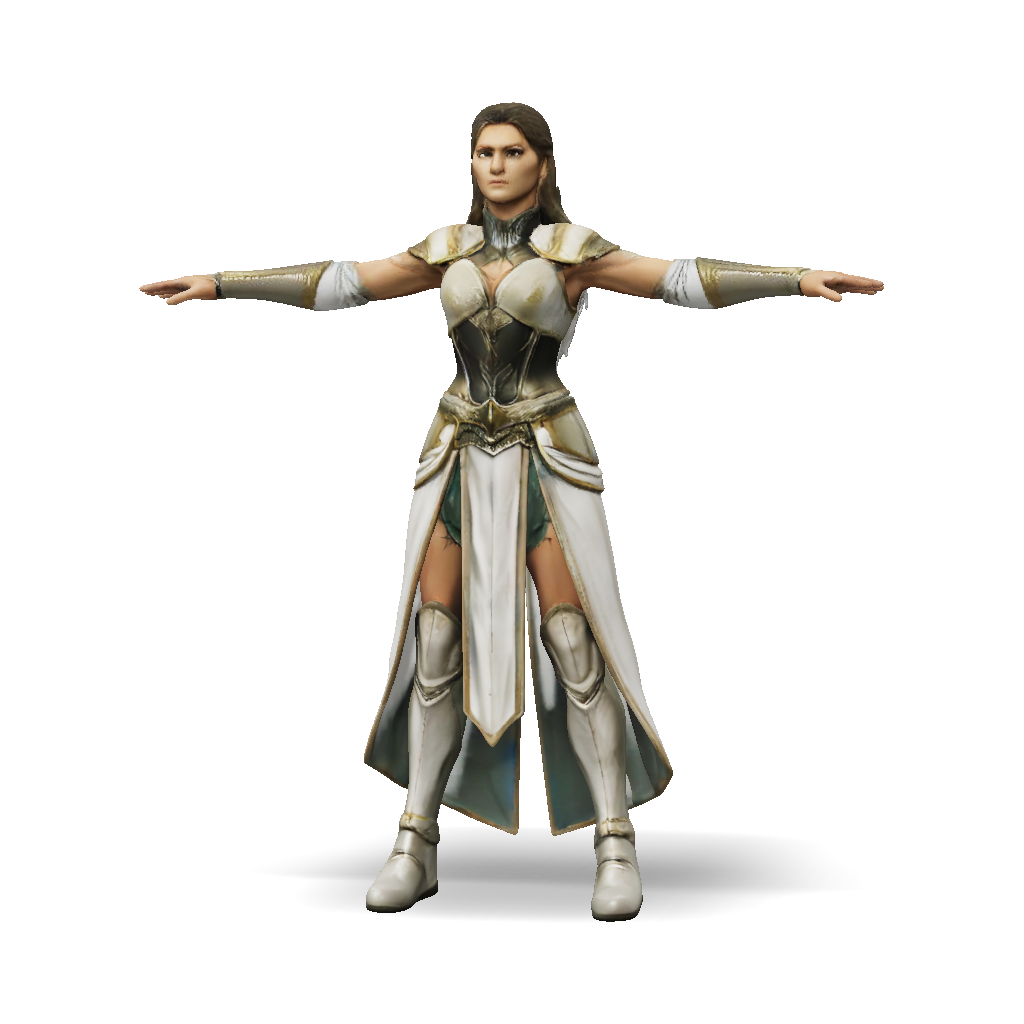 3D Model: Armored warrior character in white and gold plate armor with ...
