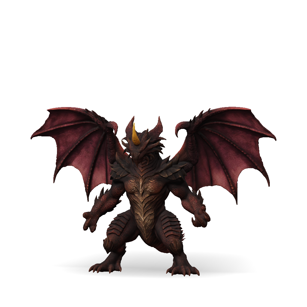 3D Model: red dragon model with wings scales horns and claws in a dark ...