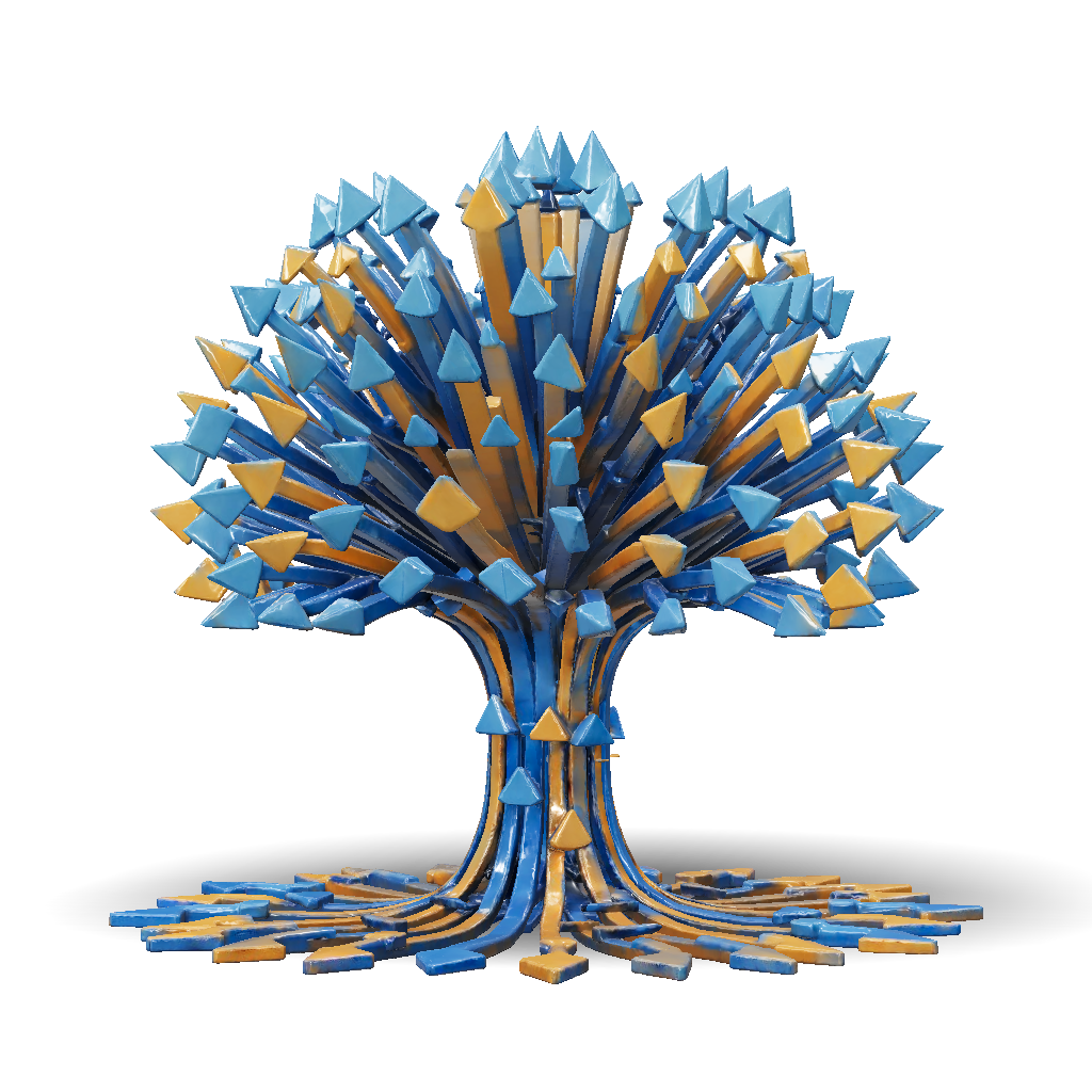 3D Model: arrow tree sculpture with blue and orange arrows forming a ...