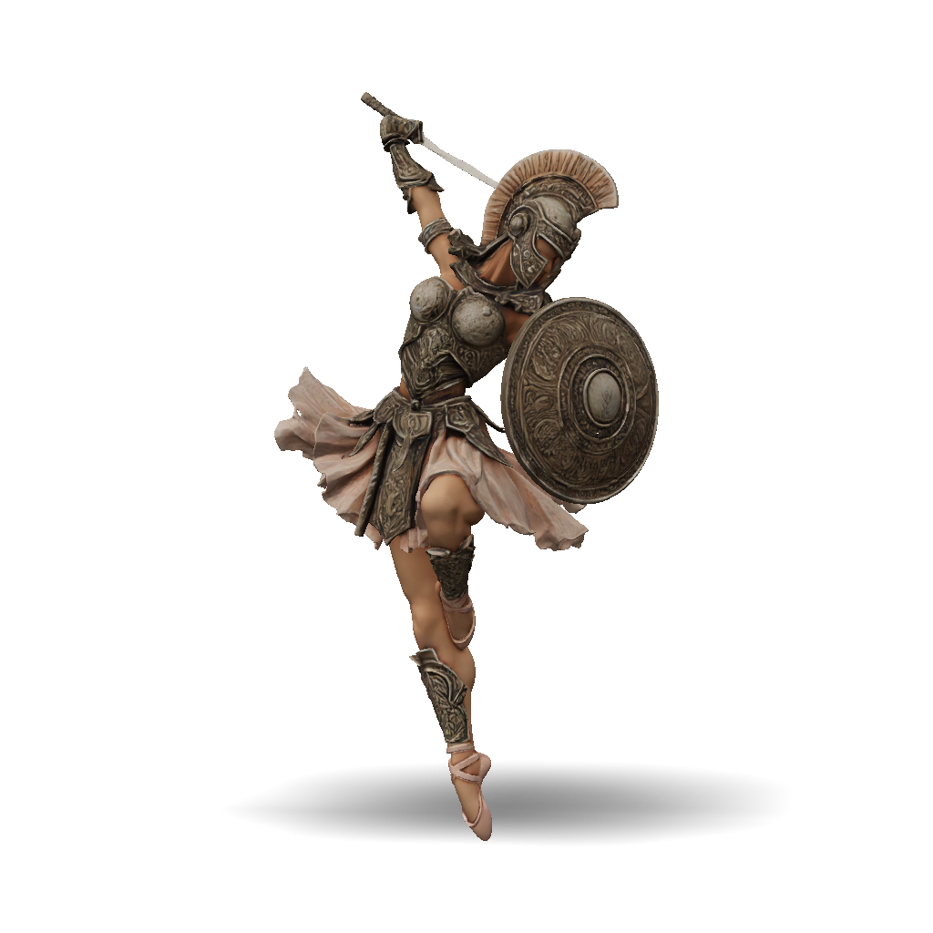 3D Model: armored female warrior with ornate shield and sword in bronze ...