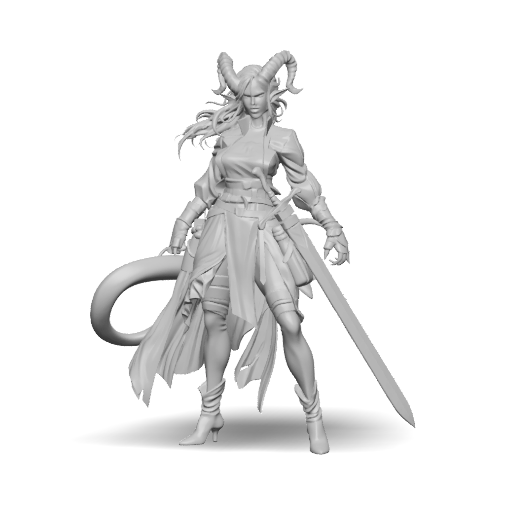 3D Model: Demon warrior character with large horns blue and red armor ...