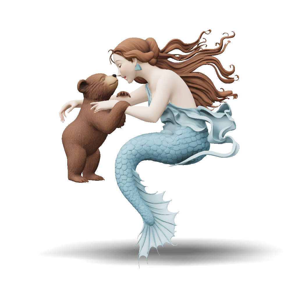 Mermaid Rig 3D Model: mermaid with scaled blue tail and flowing hair depicted in a ...