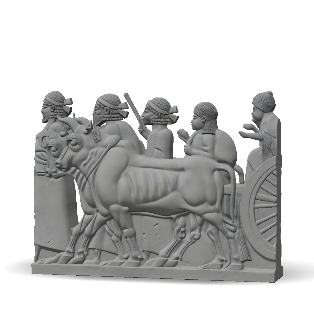 3D Model: stone relief depicting a horse drawn chariot with riders in ...