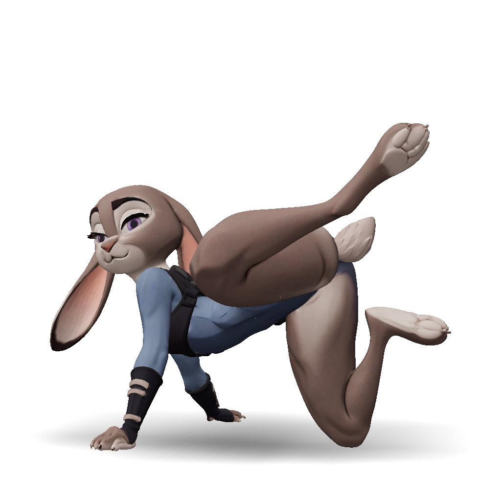 3D Model: anthropomorphic rabbit character with blue outfit in dynamic ...
