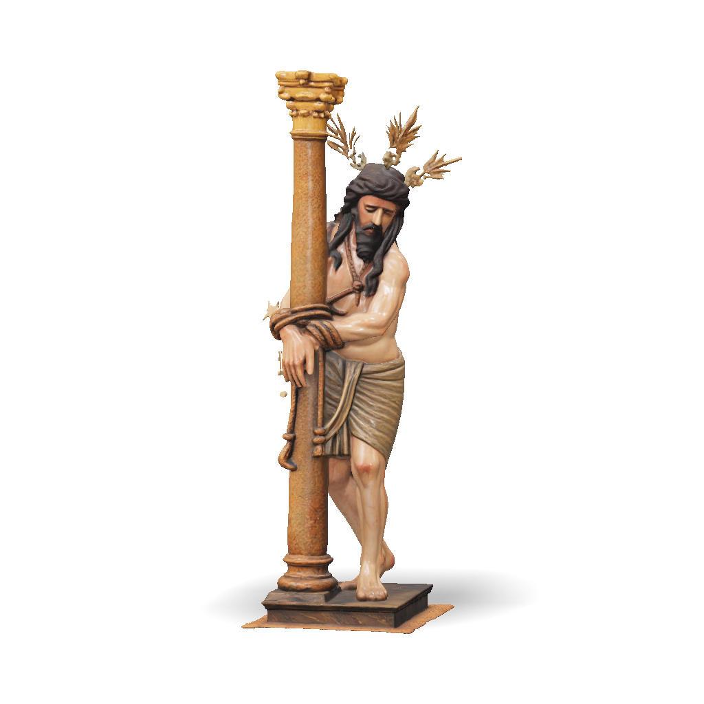 3D Model: statue of jesus with rope around a pillar gold crown and ...
