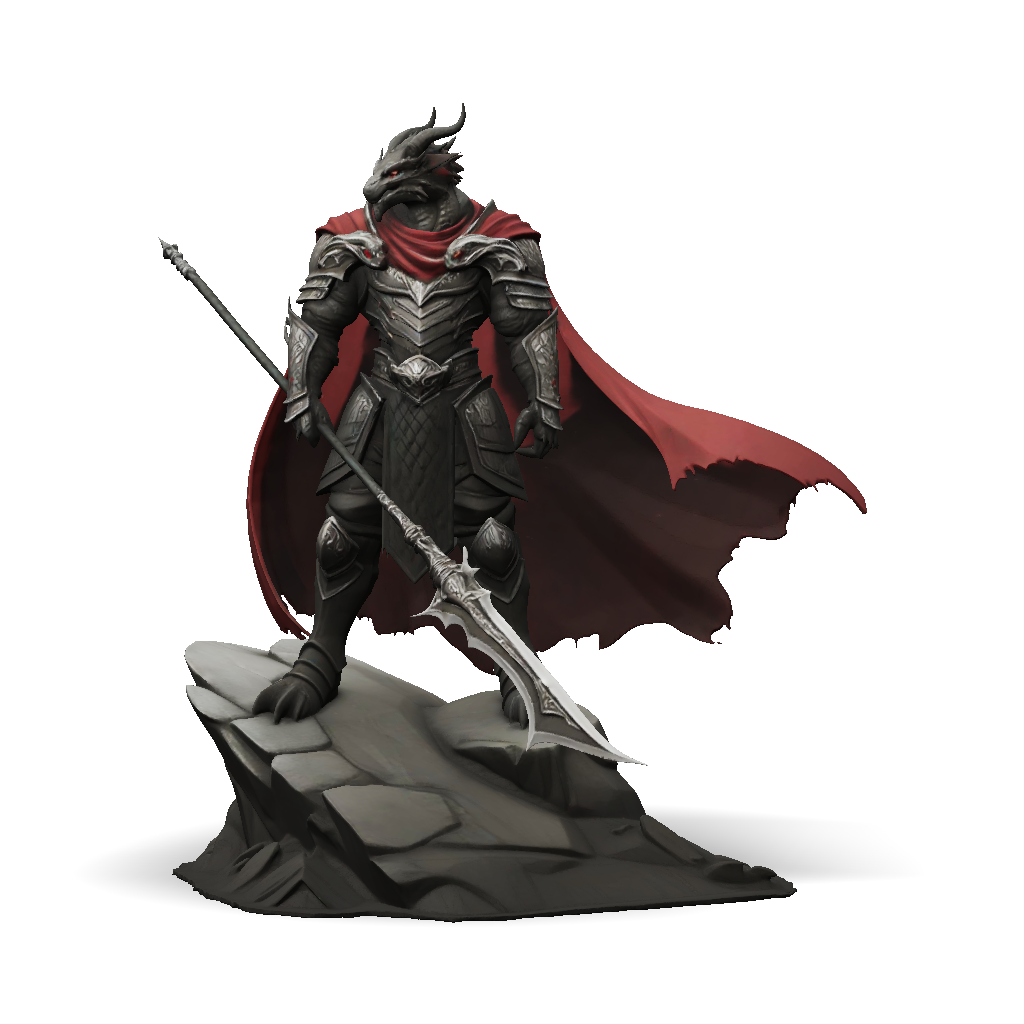 3D Model: Armored Fantasy Knight In Dark Metal Armor With Red Cloak And ...