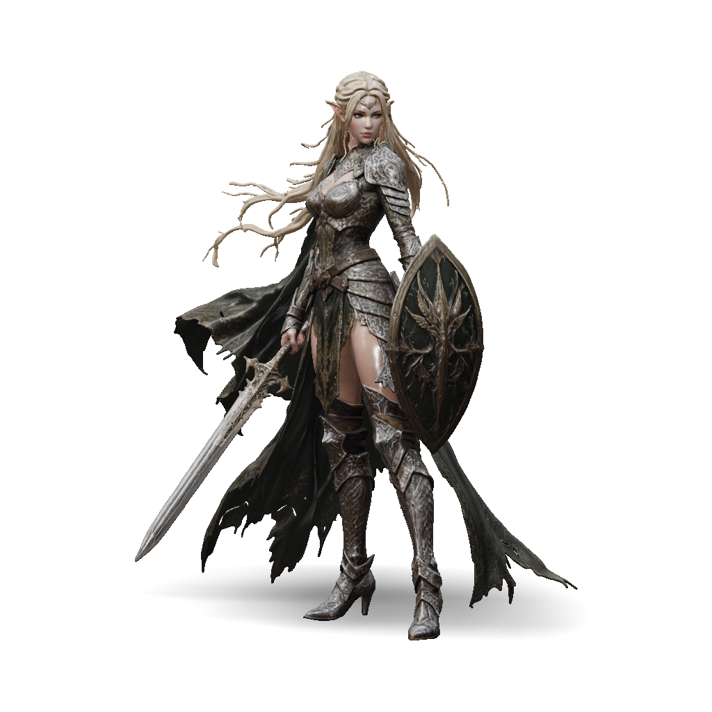3D Model: elf warrior armored in ornate metallic suit with cape ...