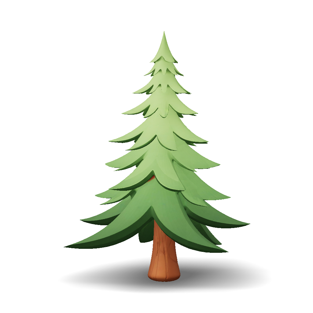 3D Model: pine tree with layered branches and green needles brown trunk