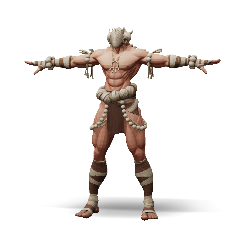 3D Model: Demon warrior character with horns beads and wrapped limbs in ...