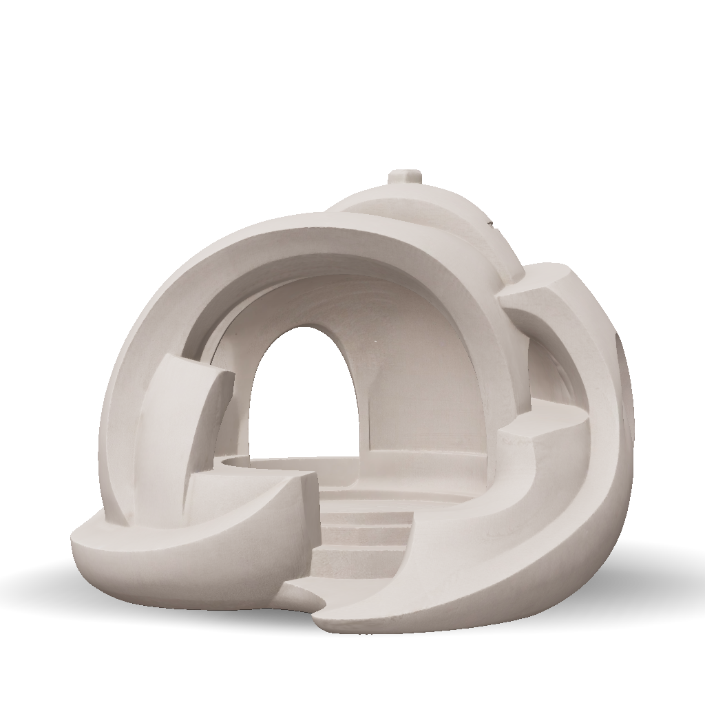 3D Model: abstract circular sculpture with curved arches in beige stone