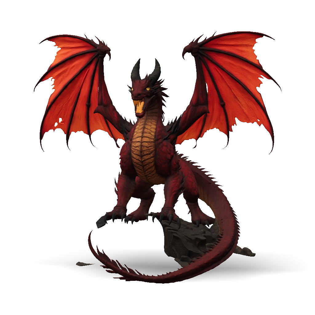 3D Model: red dragon with orange wings perched on rocky ground detailed ...