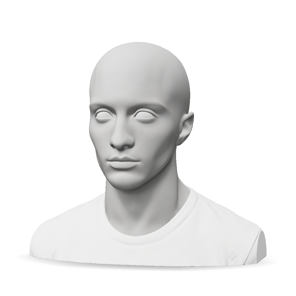 3D Model: bald head model with smooth gray material and a large face ...