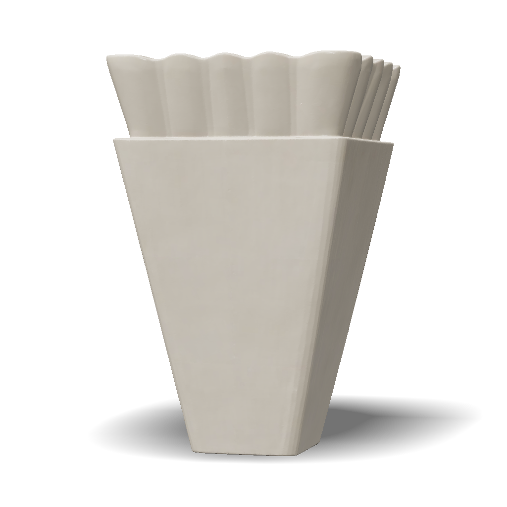 3D Model: white folded paper cone with ribbed texture and fluted top edge