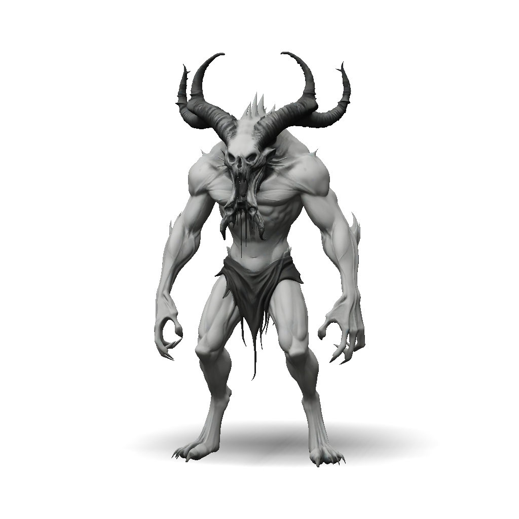 3D Model: horned demon creature with muscular anatomy large curved ...