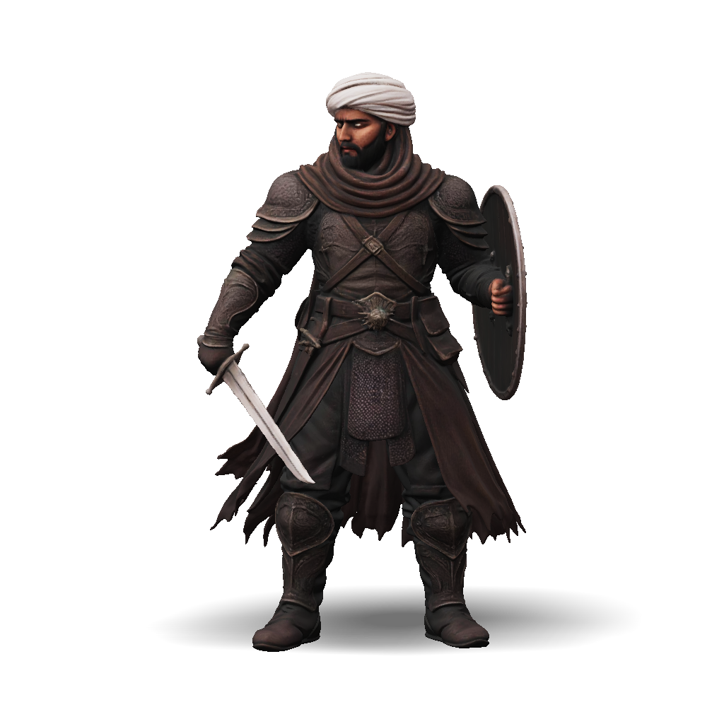 3D Model: medieval armored knight with sword and shield in rugged armor ...