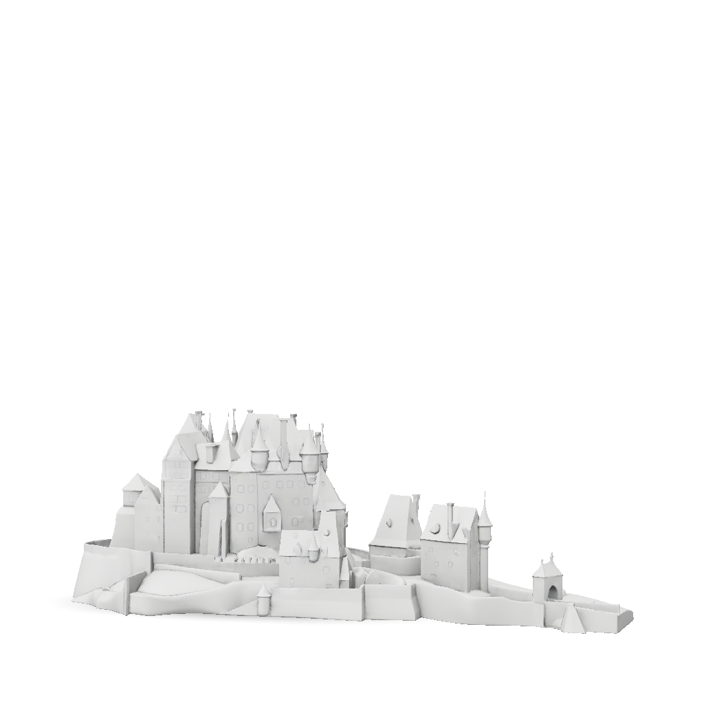 3D Model: castle fortress on hillside with multiple towers and ...