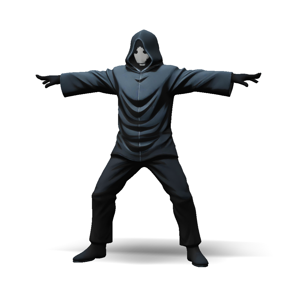 3D Model: hooded humanoid figure in dark cloak with outstretched arms ...