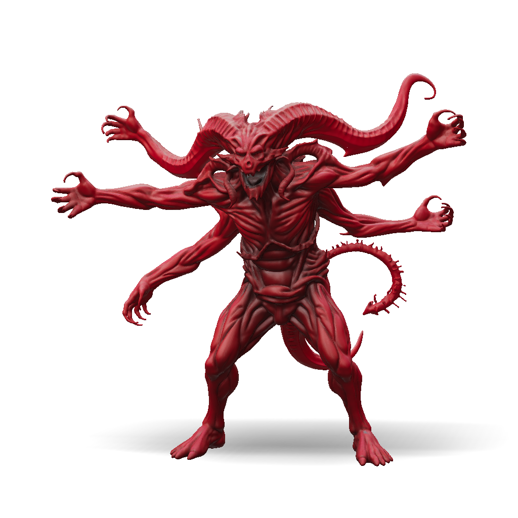 3D Model: fiery multi armed demon creature with tentacles and claws in ...