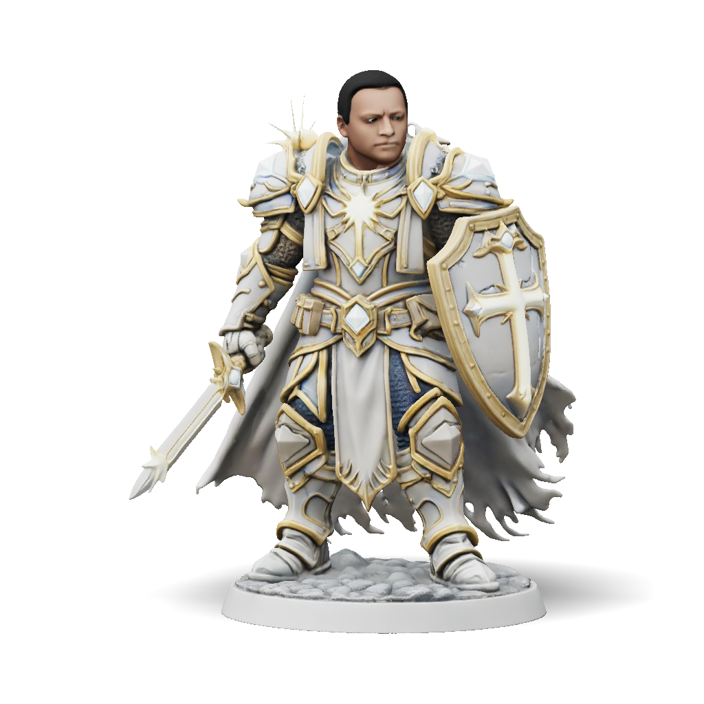 3D Model: knight in ornate gold trimmed armor wielding glowing sword ...
