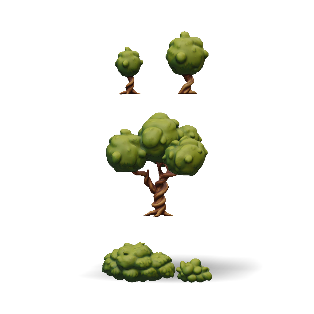 3D Model: stylized tree with twisting trunk and dense green foliage in ...