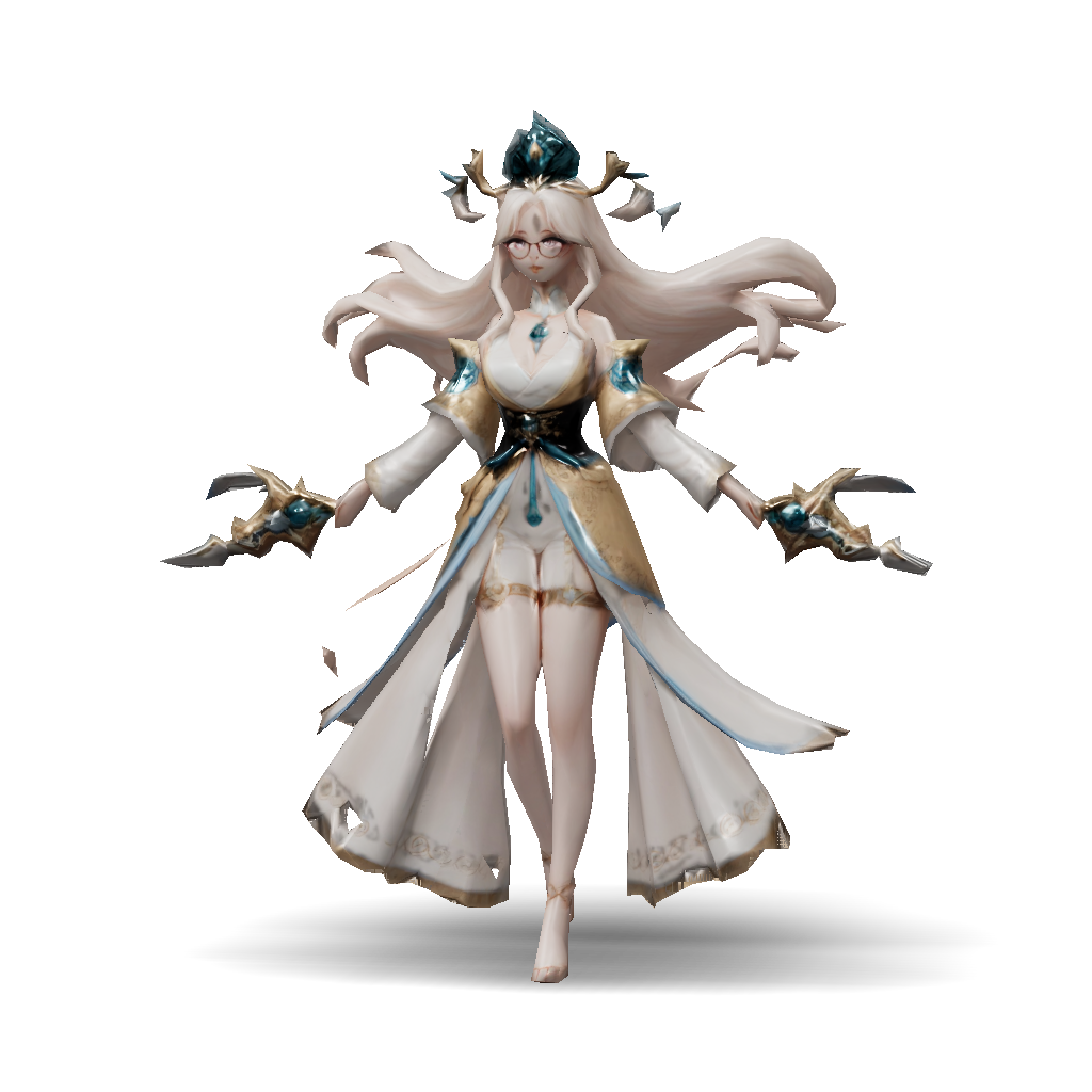 3D Model: ornate fantasy female character with flowing white gown gold ...