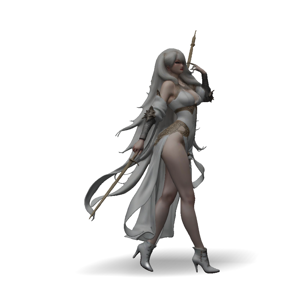 3D Model: female fantasy warrior character in ornate white and gold ...