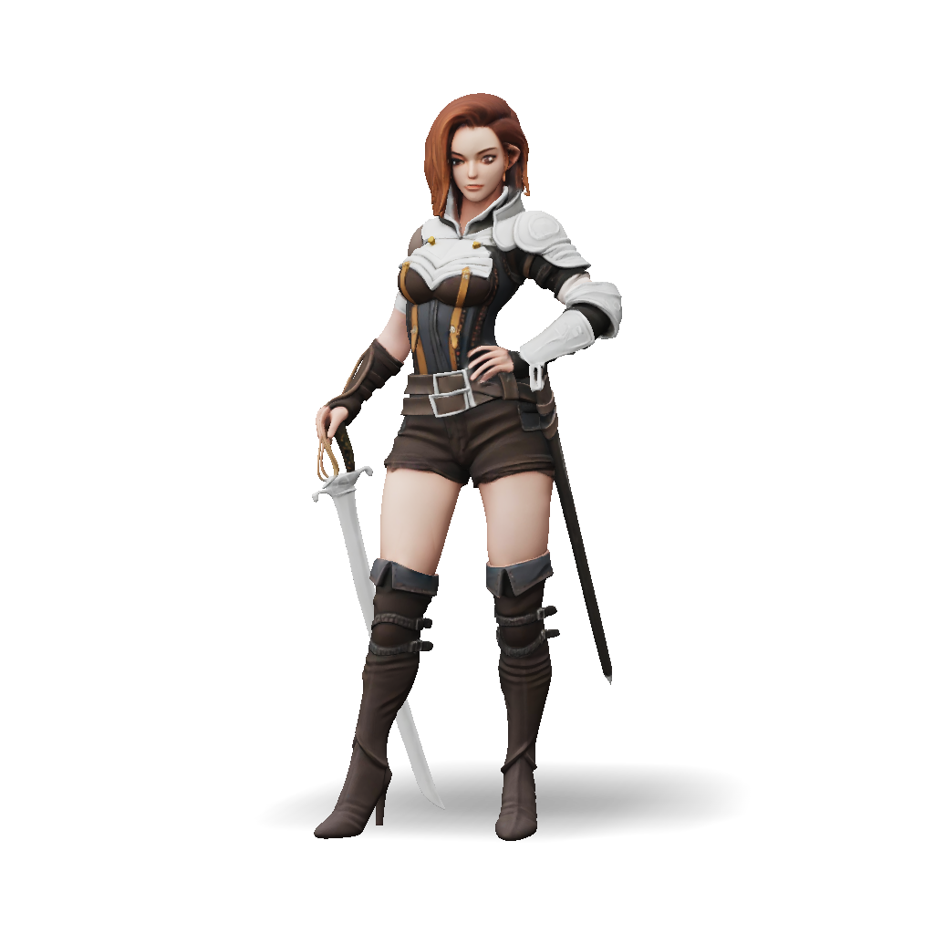 3D Model: armored fantasy female warrior with sword and dagger brown ...