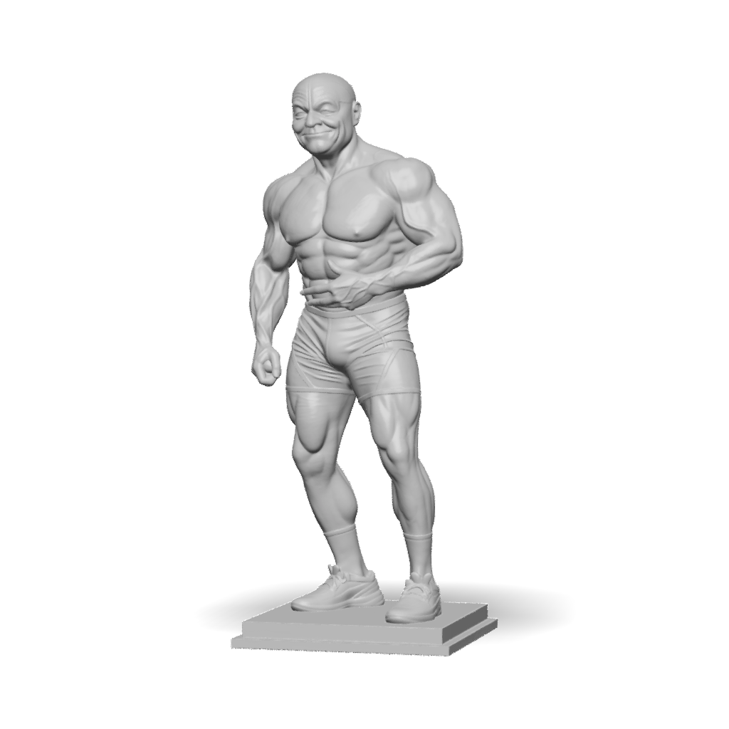 3D Model: bronze statue of a muscular male figure on a pedestal