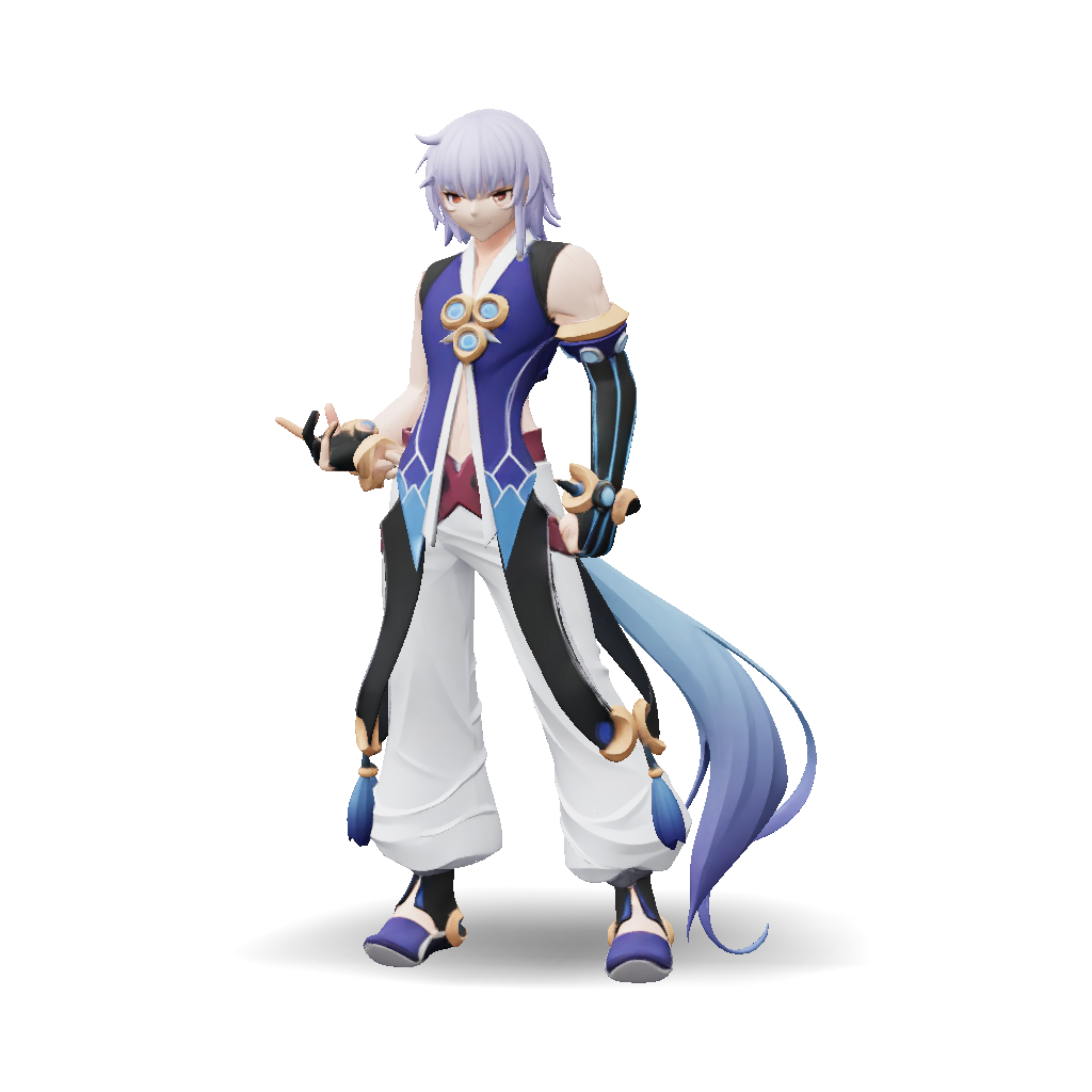 3D Model: blue and white fantasy character with ornate gold accessories ...