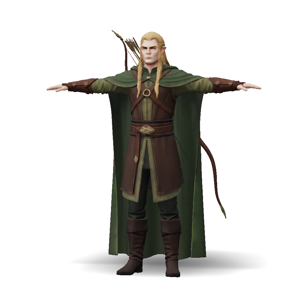 3D Model: Elf archer wearing green cloak and brown leather armor with ...
