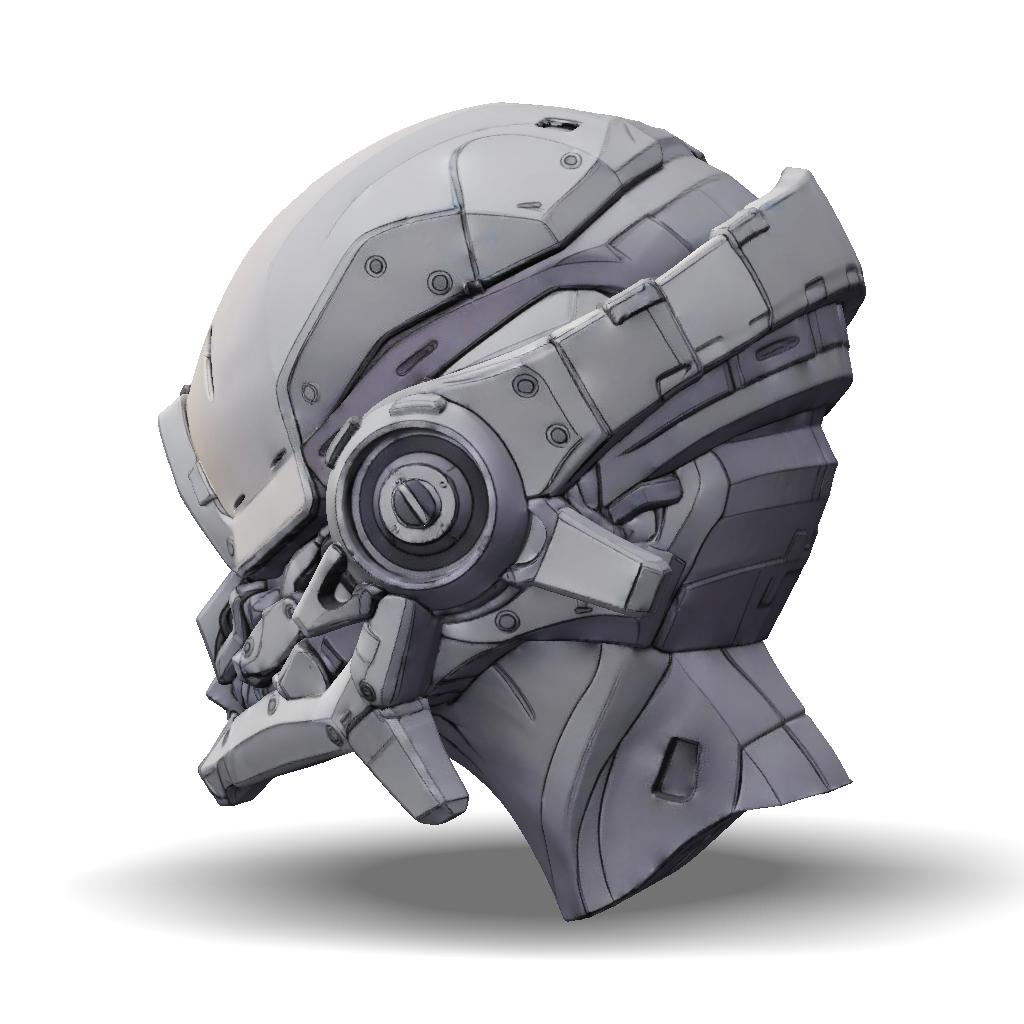 3D Model: futuristic helmet with mechanical detailing in gray and black