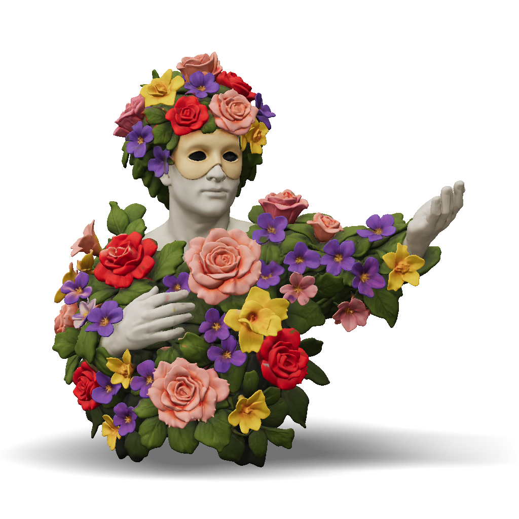 3D Model: flower covered humanoid figure sculpture with colorful roses ...