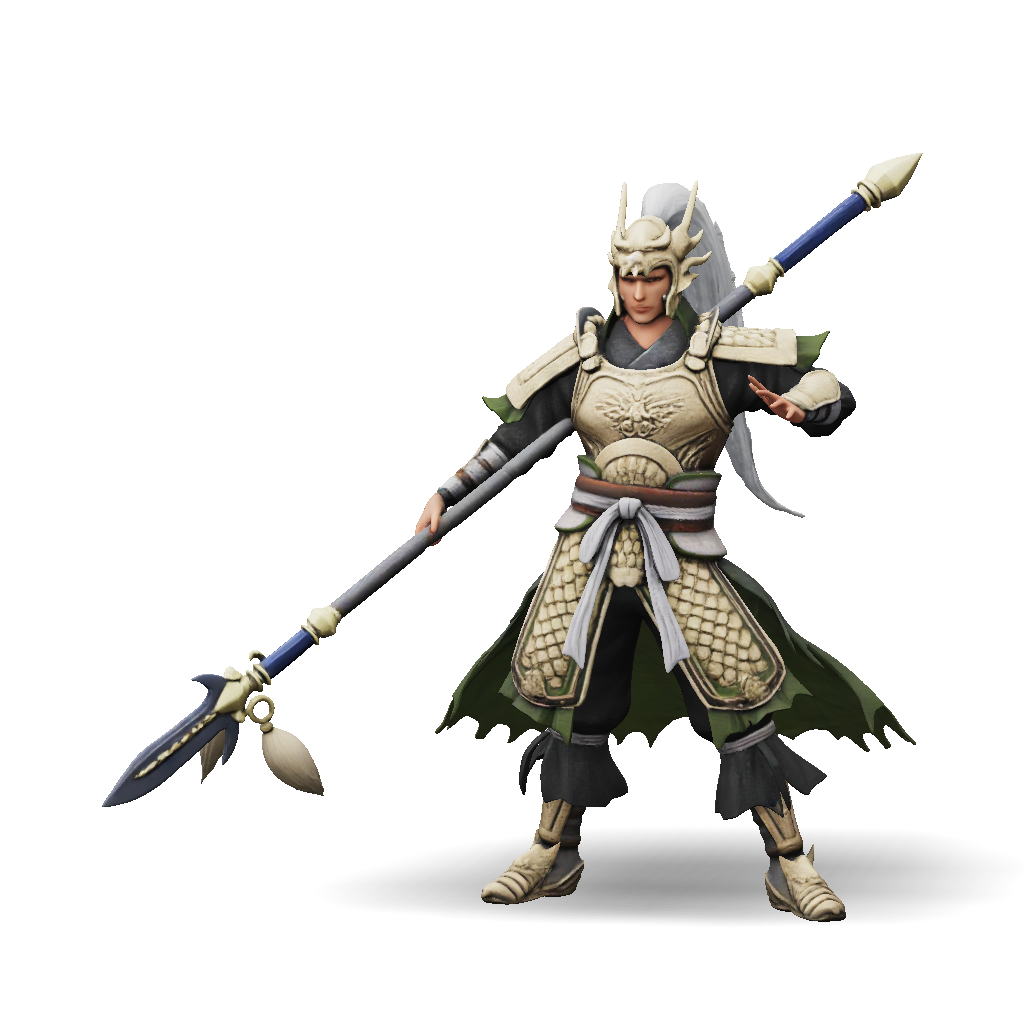 3D Model: Armored warrior wielding ornate spear with gold plated armor ...
