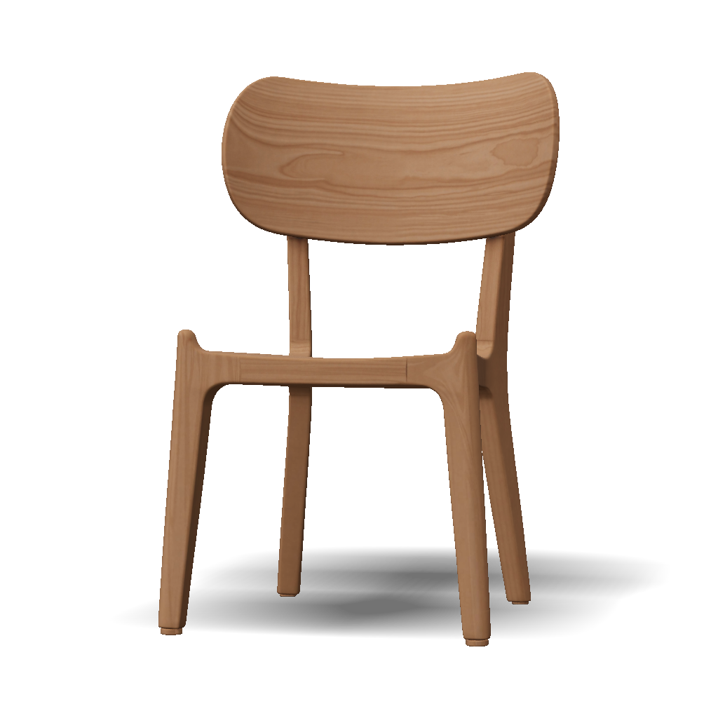 3D Model: wooden chair with curved backrest and four legs in brown wood ...