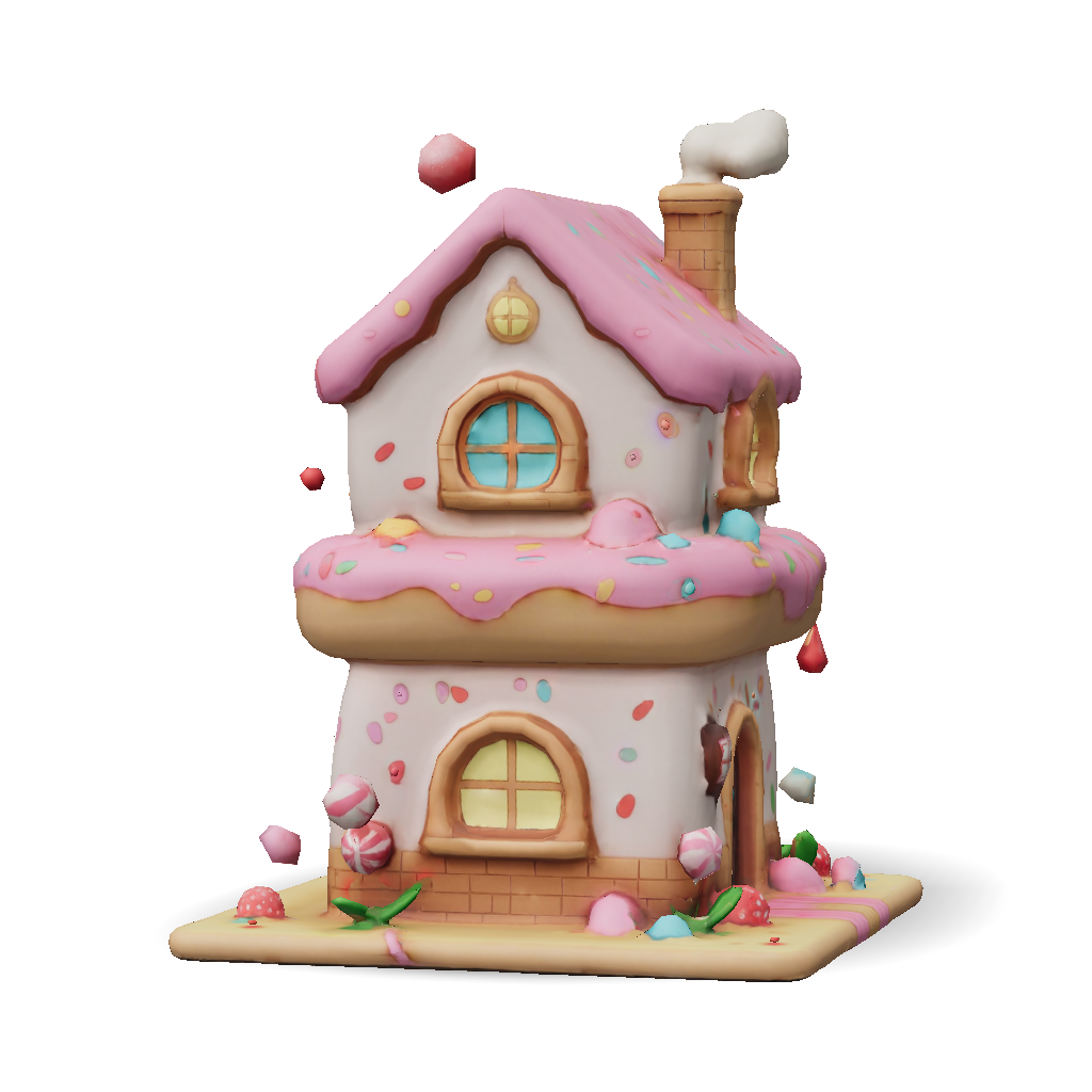 Candy House 3D Model, Download Free Candy House With Pink Icing Candy ...