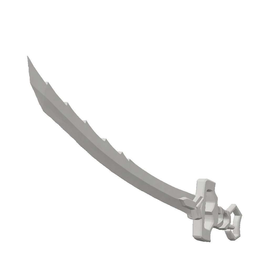 3D Model: golden curved sword with jagged edge and ornate hilt