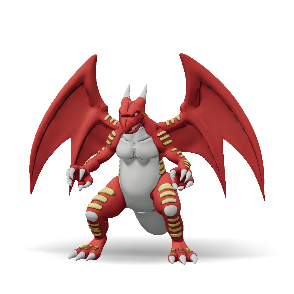 Red Dragon 3D Model: Red Dragon With Wings And Yellow Segmented Plates ...