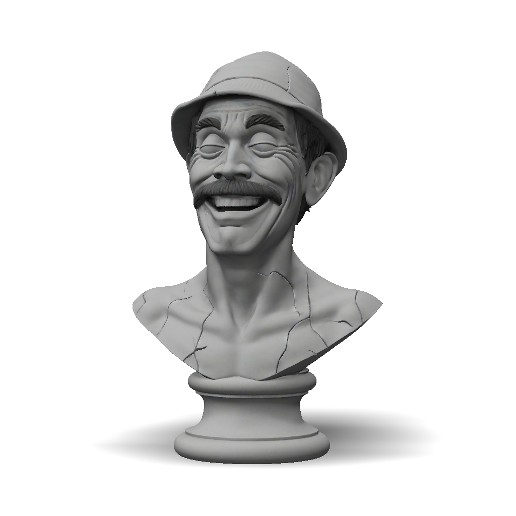 3D Model: gray marble bust sculpture on pedestal with visible cracks ...
