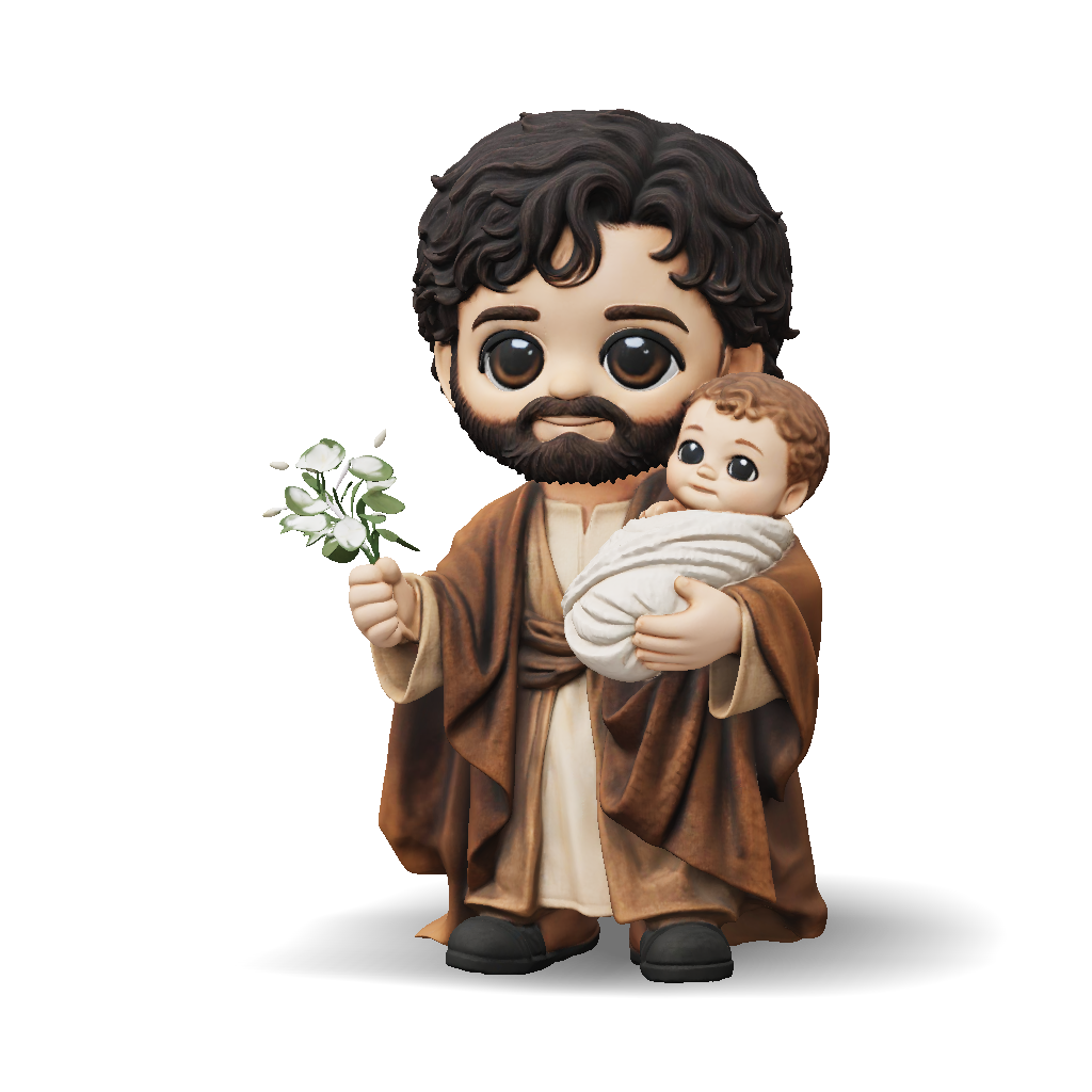 3D Model: Child In Robe Holding Baby With Brown Cloak And Beige Inner ...